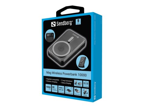 Sandberg - Bezprzewodowa podstawa ładowarki - 10 wat - 2 złącza wychodzące (USB-C, USB Typ A)