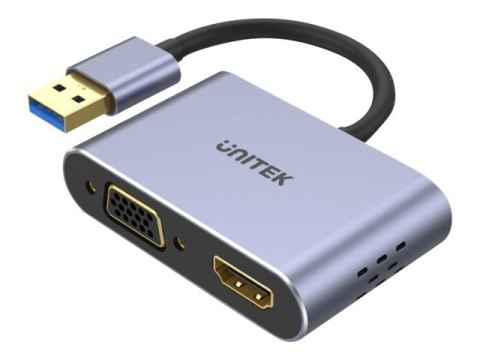 Unitek V1304A - Adapter wideo - Złącze mini-USB Typ A 4 pin męski do HD-15 (VGA), HDMI żeński - 15 cm - kosmiczna szarość - 1080