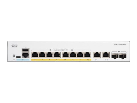 Cisco Catalyst 1300-8FP-2G - Przełącznik - L3 - Tak - 8 x 10/100/1000 (PoE+) + 2 x combo Gigabit SFP/RJ-45 - montowany w szafie 