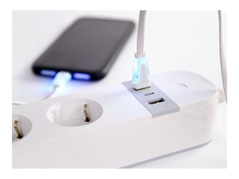 Gembird TSL-PS-S4U-01-W - Inteligentna listwa zasilająca - AC 230 V - 3680 wat - Wi-Fi - wejście: Typ F - złącza wyjściowe: 4 (T