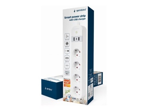 Gembird TSL-PS-S4U-01-W - Inteligentna listwa zasilająca - AC 230 V - 3680 wat - Wi-Fi - wejście: Typ F - złącza wyjściowe: 4 (T