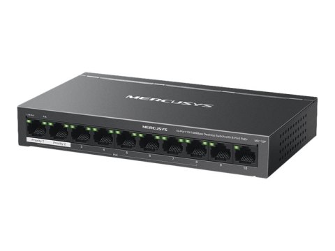 Mercusys MS110P V1 - Przełącznik - 10 x 10/100 (8 PoE+) - stacjonarny, montowany na ścianie - PoE+ (65 W)