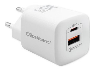 Qoltec - Zasilacz - GaN - 35 wat - 3 A - PD, QC 3.0 - 2 złącza wychodzące (USB Typ A, USB-C) - biały