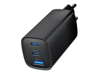 Gembird - Zasilacz - 65 wat - 4.8 A - PD, QC 3.0 - 3 złącza wychodzące (USB, USB-C) - czarny