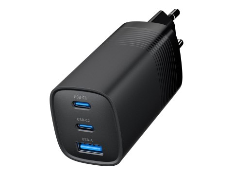Gembird - Zasilacz - 65 wat - 4.8 A - PD, QC 3.0 - 3 złącza wychodzące (USB, USB-C) - czarny