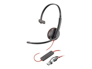 HP Poly Blackwire 3210 - Blackwire 3200 Series - słuchawka - nauszne - przewodowa - USB-C - czarny - certyfikat UC, Certyfikacja