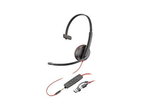 HP Poly Blackwire 3215 - Blackwire 3200 Series - słuchawka - nauszne - przewodowa - złącze 3,5 mm, USB-C - czarny - Certyfikacja