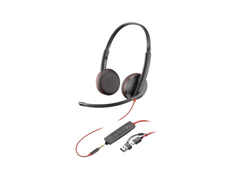 HP Poly Blackwire 3225 - Blackwire 3200 Series - słuchawka - nauszne - przewodowa - złącze 3,5 mm, USB-C - czarny - Certyfikacja