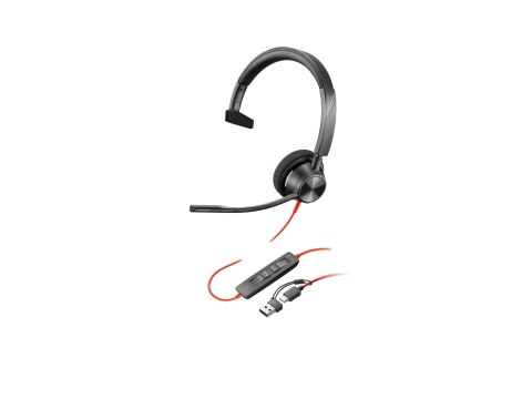 HP Poly Blackwire 3310 - Blackwire 3300 series - słuchawka - nauszne - przewodowa - USB-C - czarny - certyfikat UC