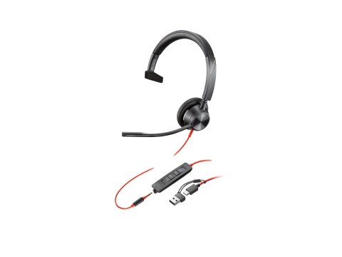 HP Poly Blackwire 3315 - Blackwire 3300 series - słuchawka - nauszne - przewodowa - złącze 3,5 mm, USB-C - czarny - certyfikat U