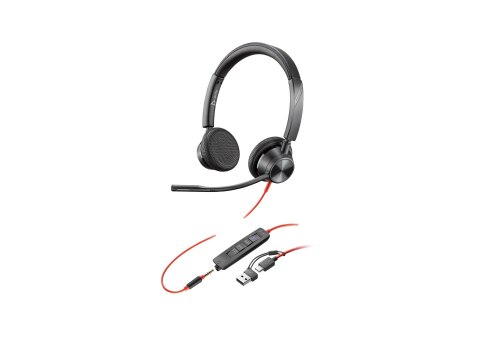 HP Poly Blackwire 3325 - Blackwire 3300 series - słuchawka - nauszne - przewodowa - złącze 3,5 mm, USB-C - czarny - Certyfikat M