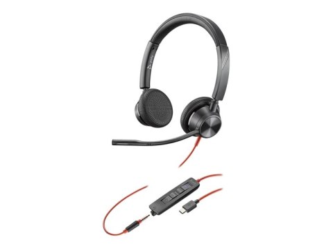 HP Poly Blackwire 3325 - Blackwire 3300 series - słuchawka - nauszne - przewodowa - złącze 3,5 mm, USB-C - czarny - certyfikat U