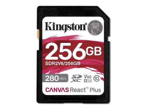 Kingston Canvas React Plus - Karta pamięci flash - 256 GB - Video Class V60 / UHS-II U3 / Class10 - SDXC UHS-II