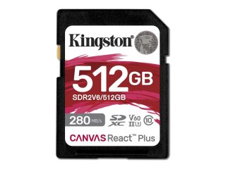 Kingston Canvas React Plus - Karta pamięci flash - 512 GB - Video Class V60 / UHS-II U3 / Class10 - SDXC UHS-II