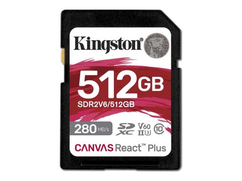Kingston Canvas React Plus - Karta pamięci flash - 512 GB - Video Class V60 / UHS-II U3 / Class10 - SDXC UHS-II