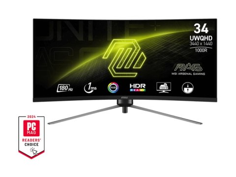 MSI MAG 345CQR - Monitor LED - gaming - zaokrąglony - 34" - 3440 x 1440 UWQHD @ 180 Hz - VA - 300 cd/m² - 3000:1 - 1 ms - 2xHDMI