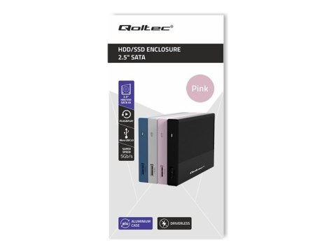 Qoltec - Obudowa pamięci - 2.5" - SATA 6Gb/s - USB 3.0 - różowy