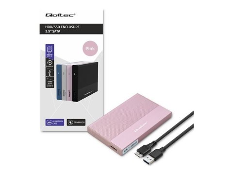 Qoltec - Obudowa pamięci - 2.5" - SATA 6Gb/s - USB 3.0 - różowy
