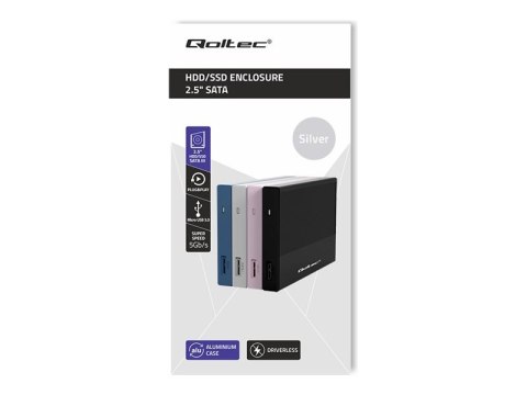 Qoltec - Obudowa pamięci - 2.5" - SATA 6Gb/s - USB 3.0 - srebrny