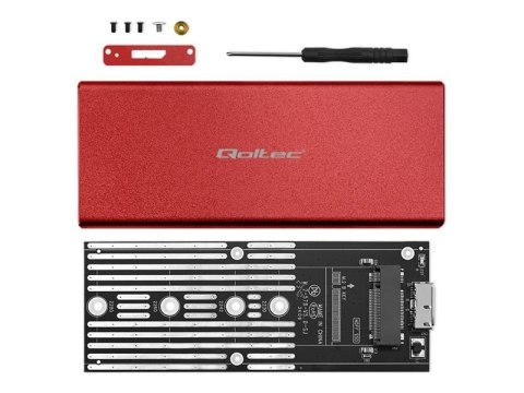 Qoltec - Obudowa pamięci - NGFF - M.2 - SATA 6Gb/s - USB 3.0 - czerwony