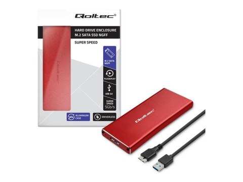 Qoltec - Obudowa pamięci - NGFF - M.2 - SATA 6Gb/s - USB 3.0 - czerwony