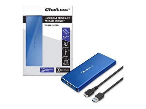 Qoltec - Obudowa pamięci - NGFF - M.2 - SATA 6Gb/s - USB 3.0 - niebieski