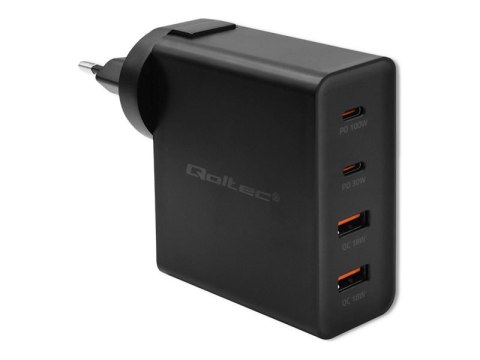 Qoltec Power Pro - Zasilacz - GaN, 5-20 V, 1,5 A - 130 wat - 5 A - PD, QC - 4 złącza wychodzące (2 x USB, 2 x USB-C) - czarny