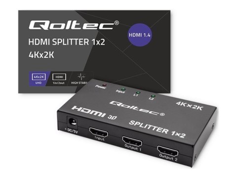 Qoltec - Rozdzielacz wideo/audio - aktywna, wysoka stabilność - 2 x HDMI - stacjonarny - DC