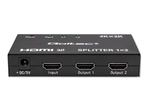 Qoltec - Rozdzielacz wideo/audio - aktywna, wysoka stabilność - 2 x HDMI - stacjonarny - DC