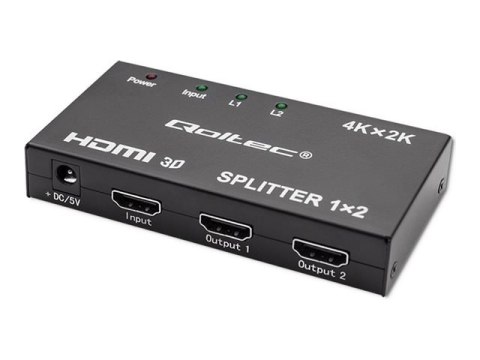 Qoltec - Rozdzielacz wideo/audio - aktywna, wysoka stabilność - 2 x HDMI - stacjonarny - DC
