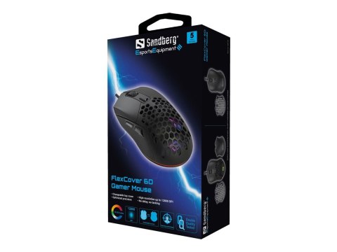 Sandberg FlexCover 6D - Mysz - optyczna - 6 przyciski - przewodowa - USB - pudełko z zawieszką