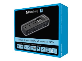 Sandberg - Stacja dokująca HDD/SSD - funkcja klonowania -zatoki: 2 - 2,5" / 3,5" współdz. - M.2 NVMe Card / SATA 6Gb/s - USB-C 3