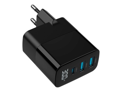 Gembird - Zasilacz - GaN, LCD - 30 wat - 3 A - PD, QC 3.0 - 3 złącza wychodzące (2 x 9 pin USB Typ A, USB-C) - czarny