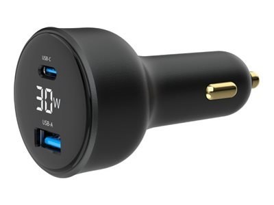 Gembird - Zasilacz samochodowy - wyświetlacz LCD - 30 wat - 3 A - PD, QC 3.0 - 2 złącza wychodzące (USB, USB-C) - czarny