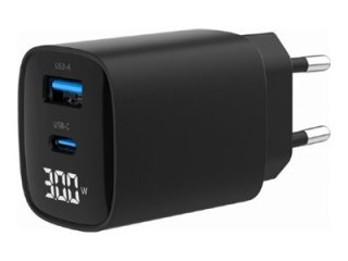 Gembird - Zasilacz - wyświetlacz LCD - 30 wat - 3 A - PD, QC 3.0 - 2 złącza wychodzące (USB, USB-C) - czarny