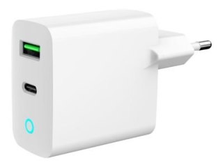Gembird - Zasilacz - z diodą LED - 20 wat - 3 A - PD, QC 3.0 - 2 złącza wychodzące (USB, USB-C) - biały