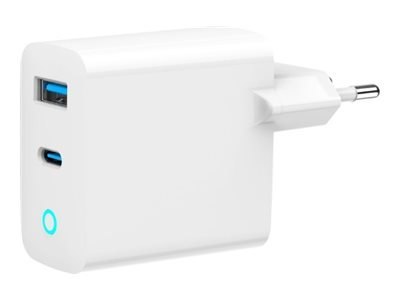 Gembird - Zasilacz - z diodą LED - 30 wat - 3 A - PD, QC 3.0 - 2 złącza wychodzące (USB, USB-C) - biały