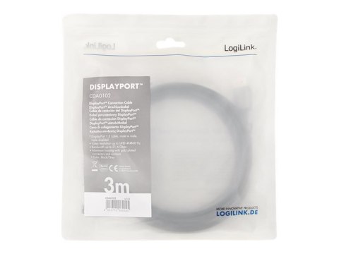 LogiLink - Kabel portu wyświetlacza - DisplayPort 20-pin (M) do DisplayPort 20-pin (M) - DisplayPort 1.2 - 3 m - obsługa Dolby D