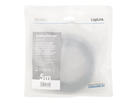 LogiLink - Kabel portu wyświetlacza - DisplayPort 20-pin (M) do DisplayPort 20-pin (M) - DisplayPort 1.2 - 5 m - obsługa 4K 60 H