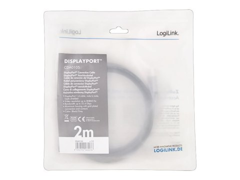 LogiLink - Kabel portu wyświetlacza - DisplayPort 20-pin (M) do DisplayPort 20-pin (M) - DisplayPort 1.4 - 2 m - obsługa Dolby D