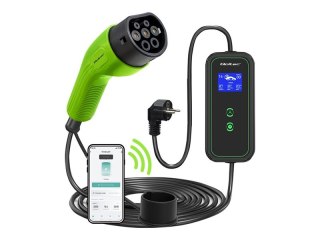 Qoltec - Stacja dokująca EV - regulowany, 2-w-1, 230V, Wi-Fi - 3.5 kW - 16 A (IEC 62196 Type 2) - czarny, zielony
