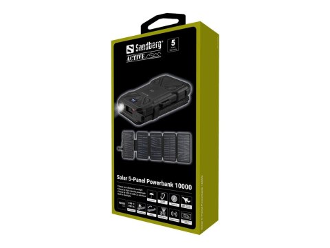 Sandberg Solar PowerBank - Bezprzewodowa ładowarka / bank energii solarny - 5-panel - 10000 mAh - 37 Wh - 22.5 wat - 1.67 A - PD