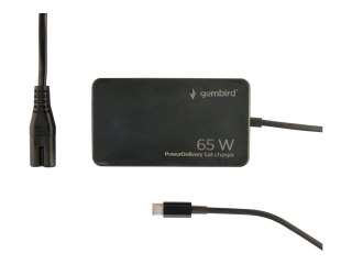 Gembird - Adapter zasilania USB-C - dostarczenie mocy, GaN, szybkie - AC 100-240 V - 65 wat - czarny