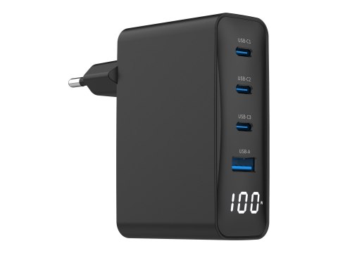Gembird - Zasilacz - 100 wat - 5 A - Fast Charge, PD, QC 3.0 - 4 złącza wychodzące (3 x USB-C, USB Typ A) - czarny