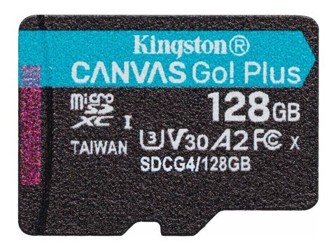 Kingston Canvas Go! Plus - Karta pamięci flash - 128 GB - A2 / Video Class V30 / UHS-I U3 / Class10 - microSDXC UHS-I