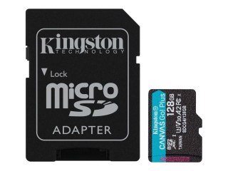 Kingston Canvas Go! Plus - Karta pamięci flash (adapter microSDXC na SD w zestawie) - 128 GB - A2 / Video Class V30 / UHS-I U3 /
