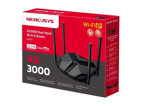 Mercusys MR85X V1 - Router bezprzewodowy przełącznik 3-portowy - 1GbE, 2.5GbE - Wi-Fi 6 - Dwuzakresowy