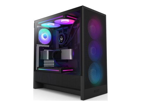 NZXT H5 Flow RGB - Mid tower - rozszerzenie ATX - panel boczny z oknem (szkło hartowane) - brak zasilacza (ATX) - czarny - USB/d