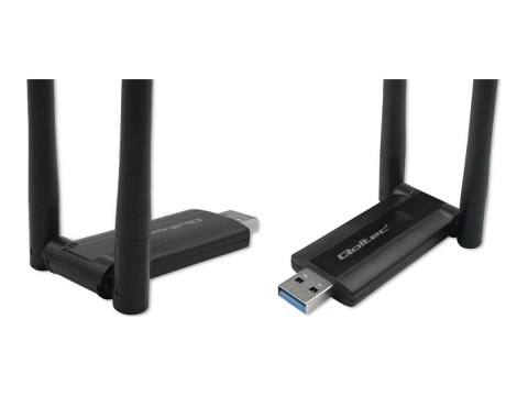 Qoltec - Adapter sieciowy - USB 3.0 - Wi-Fi 5 - czarny