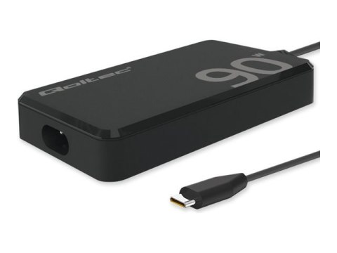 Qoltec - Adapter zasilania USB-C - GaN, super szybki, smukły, Power Delivery - AC 220-240 V - 90 wat - czarny